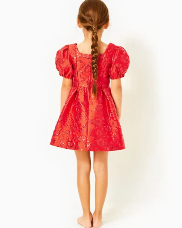 Girls Dresses & Rompers^Lilly Pulitzer Girls Alannah Dress Amaryllis Red Puff Floral Brocade