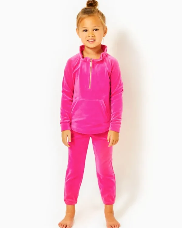 Girls Tops & Bottoms^Lilly Pulitzer Girls Little Skipper Ruffle Velour Popover Pink Palms