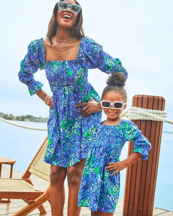 Girls Dresses & Rompers^Lilly Pulitzer Girls Mini Beyonca Cotton Dress Abaco Blue In Turtle Awe