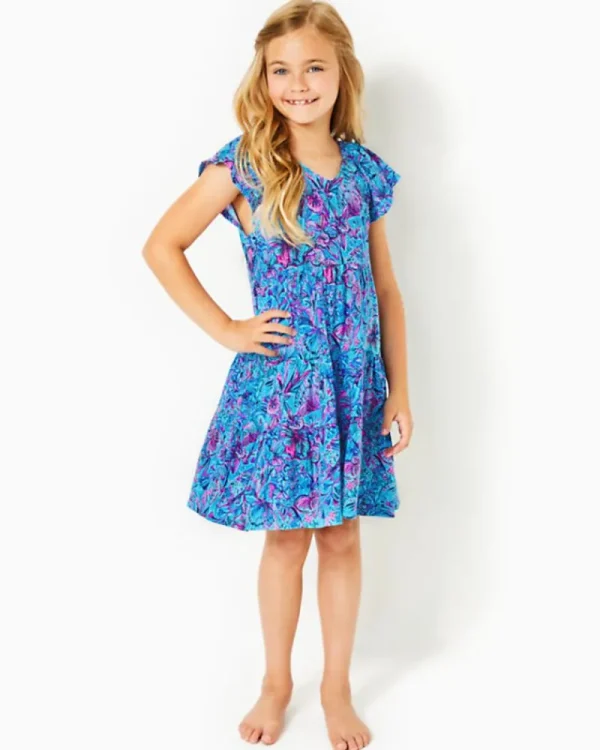 Girls Dresses & Rompers^Lilly Pulitzer Girls Mini Kawai Tiered Dress Breakwater Blue Shells N Bells