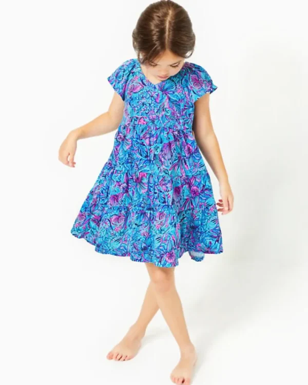 Girls Dresses & Rompers^Lilly Pulitzer Girls Mini Kawai Tiered Dress Breakwater Blue Shells N Bells