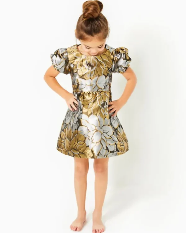 Girls Dresses & Rompers^Lilly Pulitzer Girls Mini Priyanka Dress Gold Metallic Peony Parade Brocade