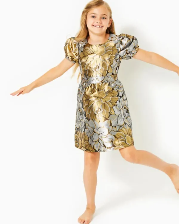 Girls Dresses & Rompers^Lilly Pulitzer Girls Mini Priyanka Dress Gold Metallic Peony Parade Brocade