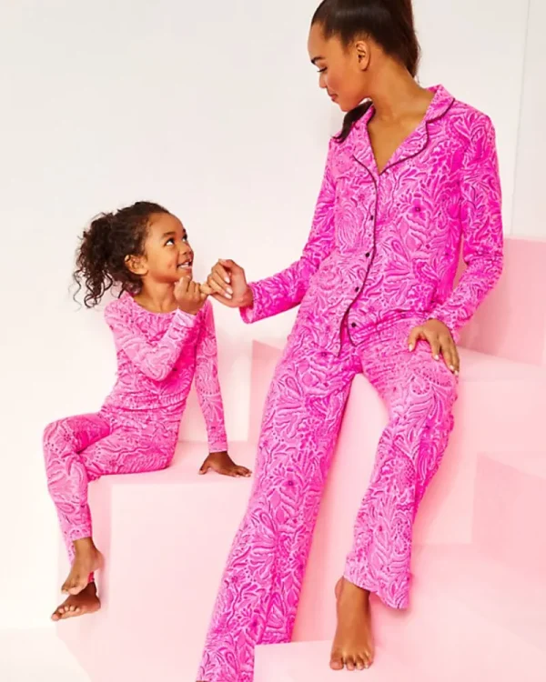 Girls Pajamas^Lilly Pulitzer Girls Mini Sammy Pajama Set Cerise Pink Pinkie Promises