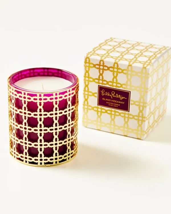 Home Decor^Lilly Pulitzer Glass Candle With Gold Caning Amarena Cherry