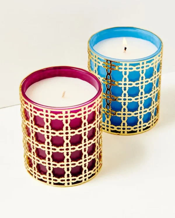 Home Decor^Lilly Pulitzer Glass Candle With Gold Caning Amarena Cherry