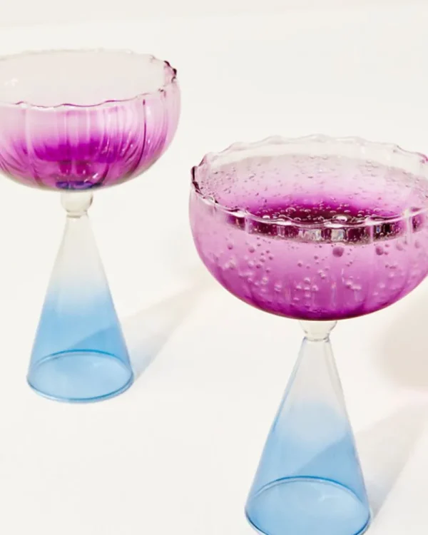 Tabletop^Lilly Pulitzer Handblown Glass Two Tone Coupe Amarena Cherry X Abaco Blue