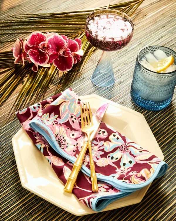 Tabletop^Lilly Pulitzer Handblown Glass Two Tone Coupe Amarena Cherry X Abaco Blue