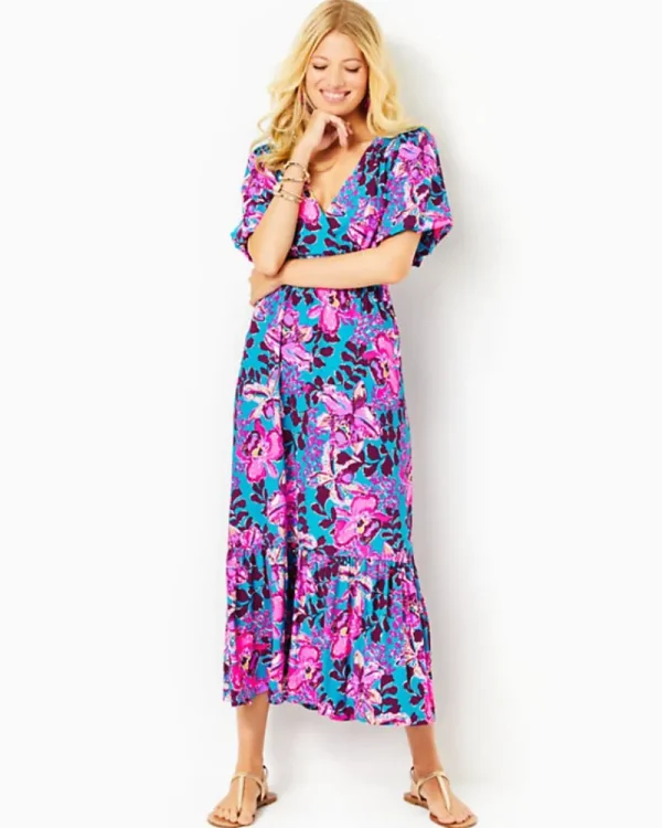 Dresses^Lilly Pulitzer Holloway Elbow Sleeve Midi Dress Blue Rhapsody Orchid You Not