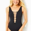 Swim^Lilly Pulitzer Isle Lattice Beaded One-Piece Swimsuit Onyx