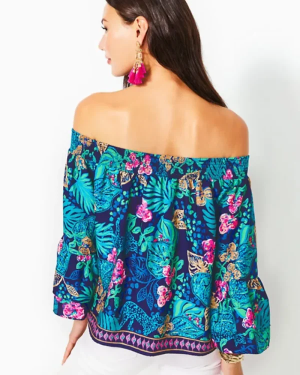 Tops^Lilly Pulitzer Kaori Off-The-Shoulder Top Low Tide Navy Life Of The Party Engineered Woven Top