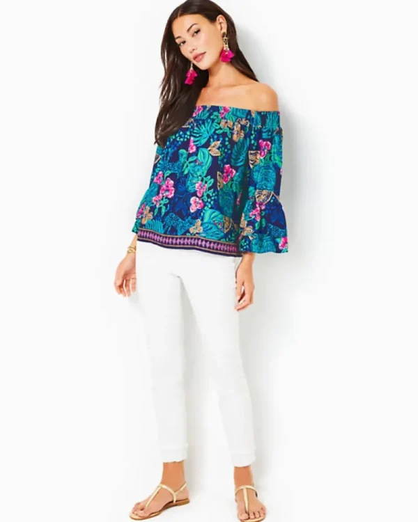 Tops^Lilly Pulitzer Kaori Off-The-Shoulder Top Low Tide Navy Life Of The Party Engineered Woven Top