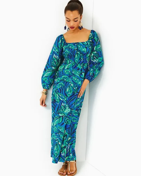 Dresses^Lilly Pulitzer Lakira Cotton Maxi Dress Indigo Breeze Shady Gators
