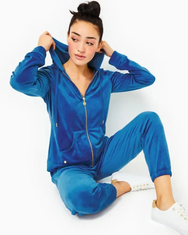 Loungewear^Lilly Pulitzer Larina Velour Zip-Up Hoodie Indigo Breeze