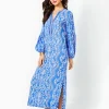 Dresses^Lilly Pulitzer Laurelie Long Sleeve Maxi Caftan Abaco Blue Have It Both Rays Engineered Woven Maxi