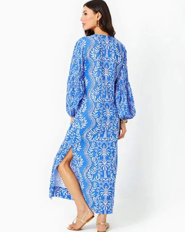 Dresses^Lilly Pulitzer Laurelie Long Sleeve Maxi Caftan Abaco Blue Have It Both Rays Engineered Woven Maxi