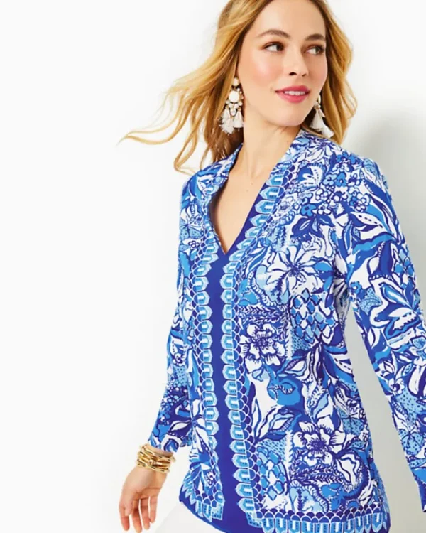 Tops^Lilly Pulitzer Luna Bay Tunic Top Blue Tang Flocking Fabulous Engineered Tunic