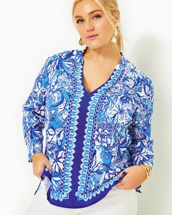 Tops^Lilly Pulitzer Luna Bay Tunic Top Blue Tang Flocking Fabulous Engineered Tunic