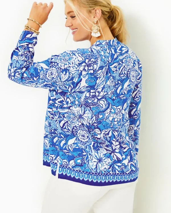 Tops^Lilly Pulitzer Luna Bay Tunic Top Blue Tang Flocking Fabulous Engineered Tunic