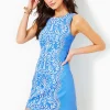 Dresses^Lilly Pulitzer Mila Stretch Shift Dress Abaco Blue Have It Both Rays Engineered Woven Dress