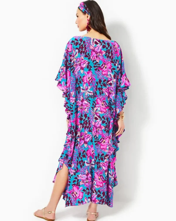 Dresses^Lilly Pulitzer Monnae Silk Maxi Caftan Blue Rhapsody Orchid You Not