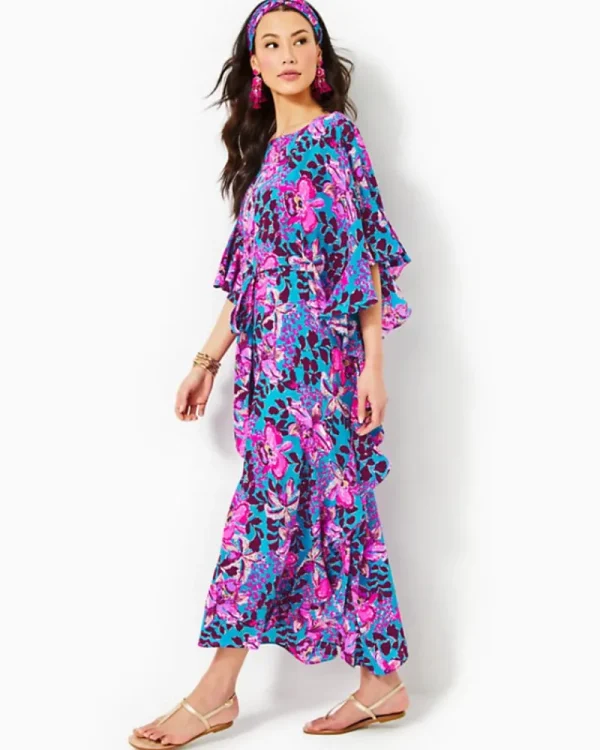 Dresses^Lilly Pulitzer Monnae Silk Maxi Caftan Blue Rhapsody Orchid You Not