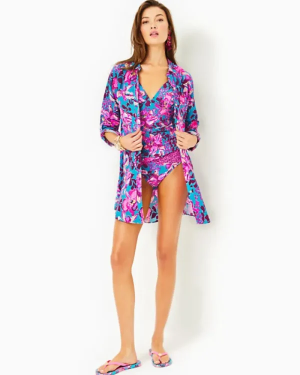 Swim^Lilly Pulitzer Natalie Shirtdress Cover-Up Blue Rhapsody Orchid You Not