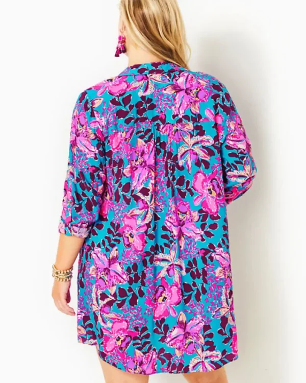 Swim^Lilly Pulitzer Natalie Shirtdress Cover-Up Blue Rhapsody Orchid You Not