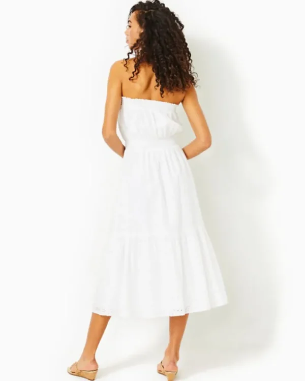 Dresses^Lilly Pulitzer Nikole Strapless Eyelet Midi Dress Resort White Tidepool Eyelet