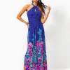 Dresses^Lilly Pulitzer Orla Halter Maxi Dress Aegean Navy Calypso Coast Engineered Knit Dress