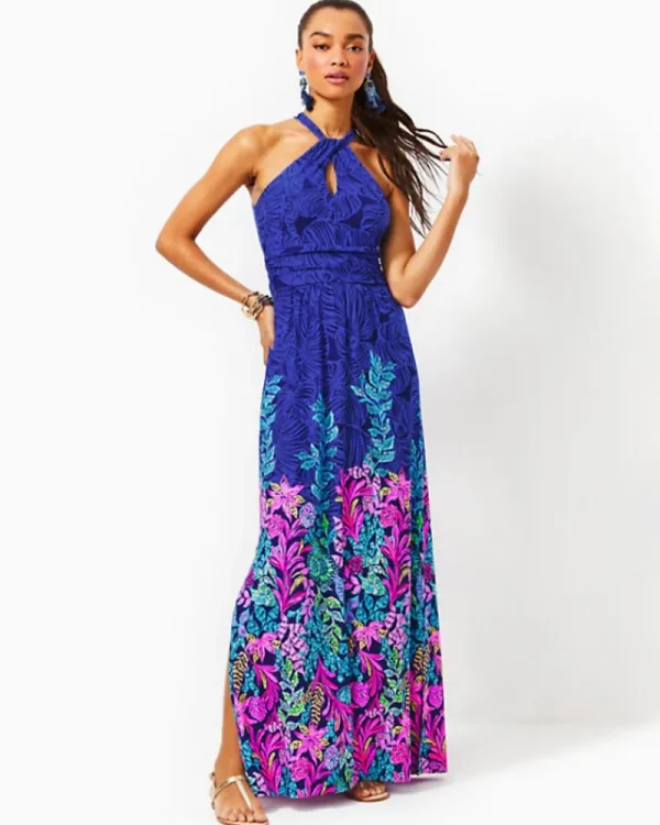 Dresses^Lilly Pulitzer Orla Halter Maxi Dress Aegean Navy Calypso Coast Engineered Knit Dress