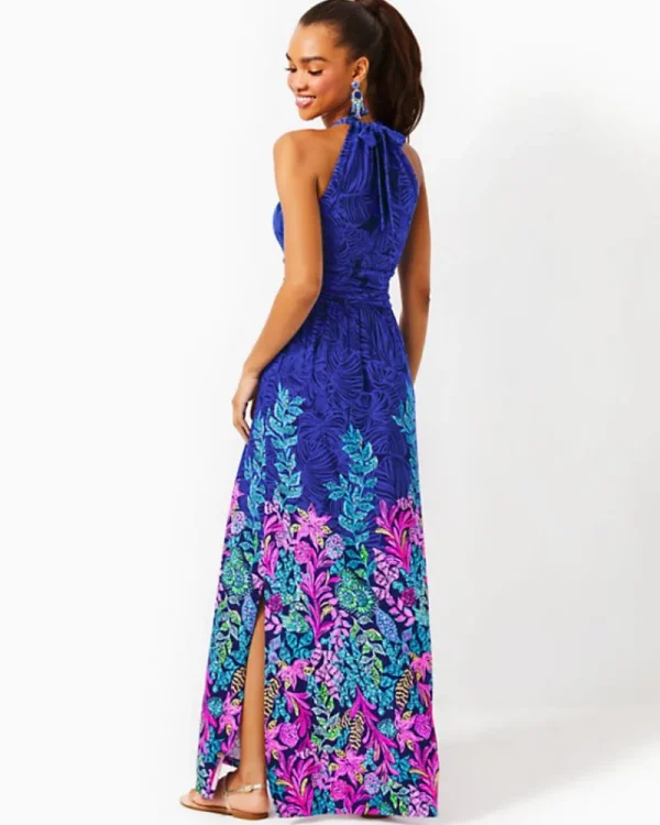 Dresses^Lilly Pulitzer Orla Halter Maxi Dress Aegean Navy Calypso Coast Engineered Knit Dress