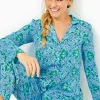 Loungewear^Lilly Pulitzer Pajama Knit Long Sleeve Button-Up Top Bon Bon Blue Leapin Leopards