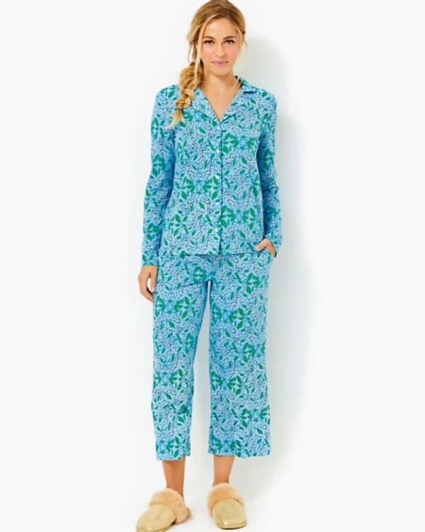 Loungewear^Lilly Pulitzer Pajama Knit Long Sleeve Button-Up Top Bon Bon Blue Leapin Leopards