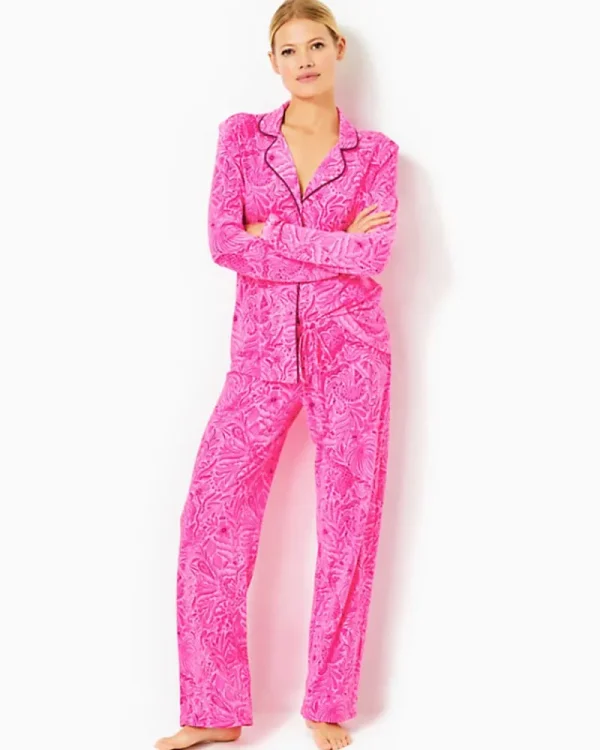 Pajamas^Lilly Pulitzer 30.5" Pajama Knit Pant Cerise Pink Pinkie Promises