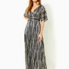 Dresses^Lilly Pulitzer Parigi Maxi Dress True Navy X Gold Metallic Rope Stripe Crinkle Knit