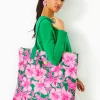 Bags^Lilly Pulitzer Piper Packable Tote Kelly Green Hibis Kiss