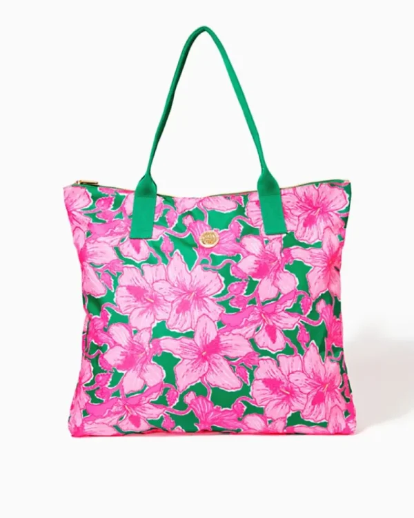 Bags^Lilly Pulitzer Piper Packable Tote Kelly Green Hibis Kiss