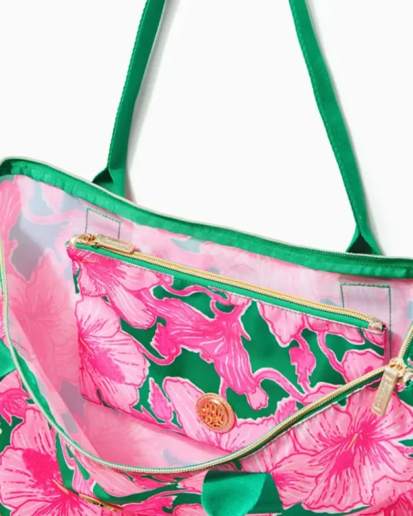 Bags^Lilly Pulitzer Piper Packable Tote Kelly Green Hibis Kiss