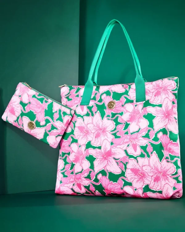 Bags^Lilly Pulitzer Piper Packable Tote Kelly Green Hibis Kiss