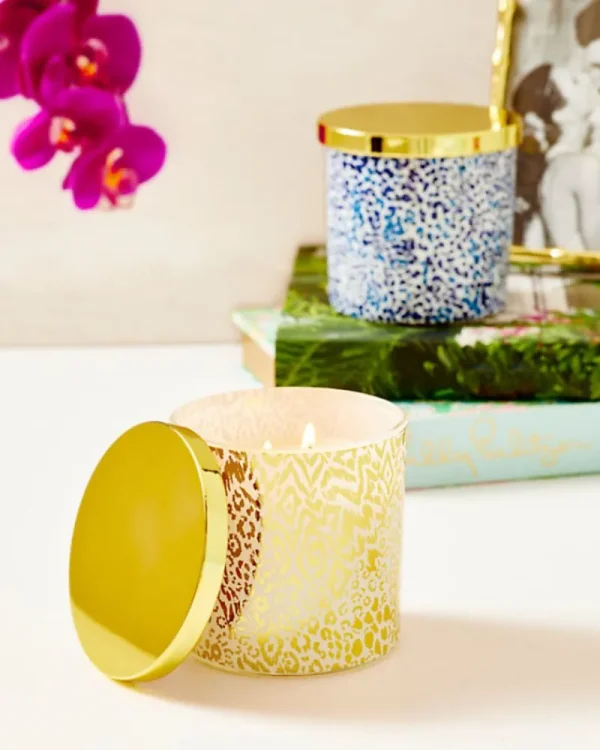 Home Decor^Lilly Pulitzer Printed Candle Gold Metallic Pattern Play