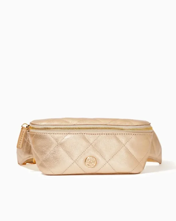 Bags^Lilly Pulitzer Quilted Leather Kenton Belt Bag Gold Metallic