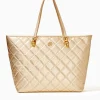 Bags^Lilly Pulitzer Quilted Leather Meena Tote Gold Metallic