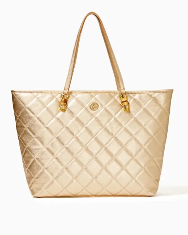 Bags^Lilly Pulitzer Quilted Leather Meena Tote Gold Metallic