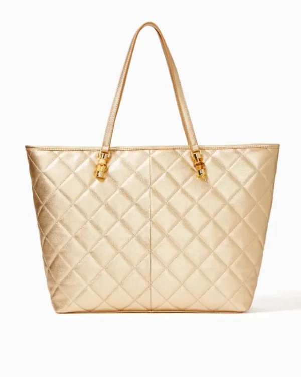 Bags^Lilly Pulitzer Quilted Leather Meena Tote Gold Metallic