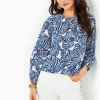 Tops^Lilly Pulitzer Rilynn Long Sleeve Cotton Top Aegean Navy Beach Path