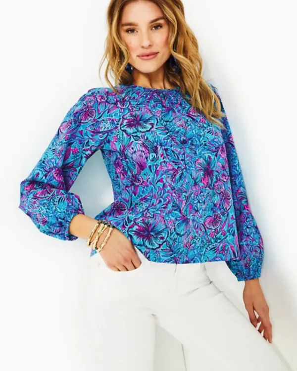 Tops^Lilly Pulitzer Rilynn Long Sleeve Cotton Top Breakwater Blue Shells N Bells