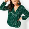 Tops^Lilly Pulitzer Saige Long Sleeve Silk Top Evergreen Fish Clip Chiffon