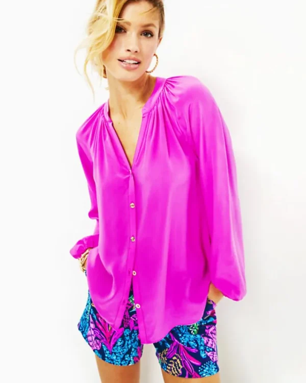 Tops^Lilly Pulitzer Saige Silk Top Orchid Oasis