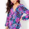 Tops^Lilly Pulitzer Saige Silk Top Blue Rhapsody Orchid You Not